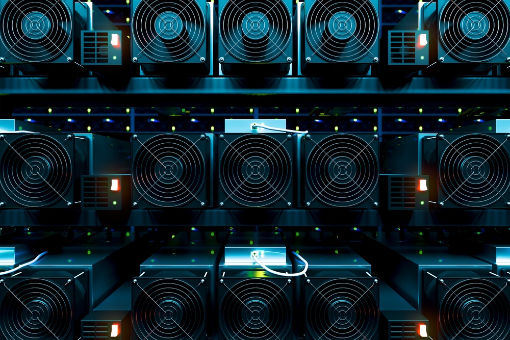 energy sources that can mine bitcoin. bitcoin miners in modern warehouse with cold blue light 