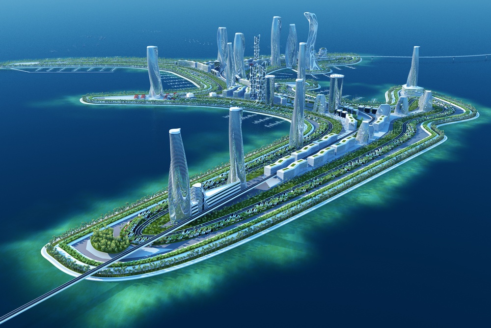 futuristic city built in the middle of the ocean 