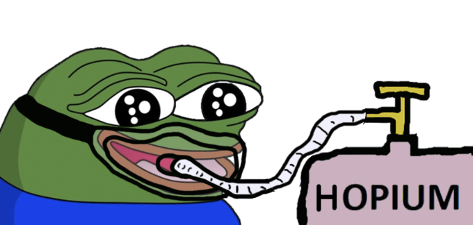 frog cartoon with oxygen mask hooked up to hopium tank 