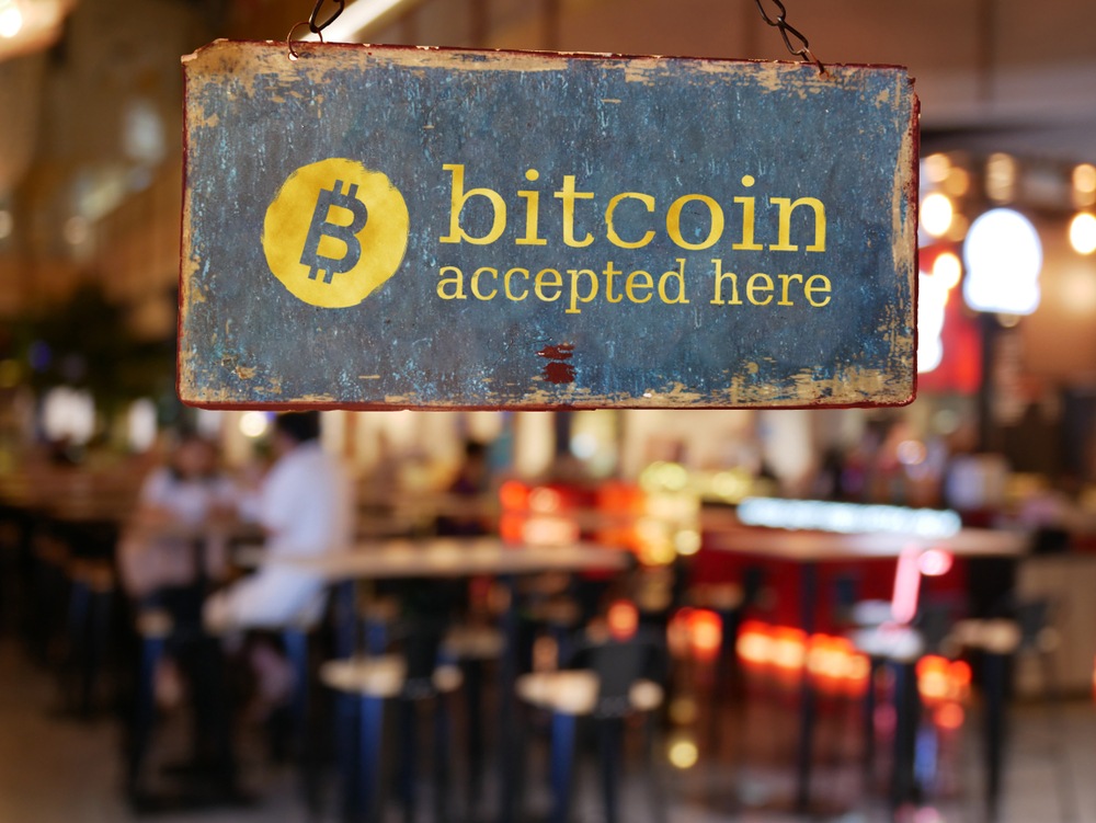 rustic bitcoin accepted here sign in open seating bar restaurant 