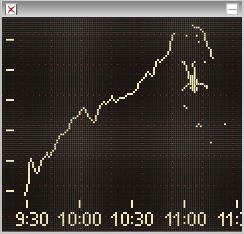 leverage trading short market liquidation. digital chart of man falling off of rising price chart 