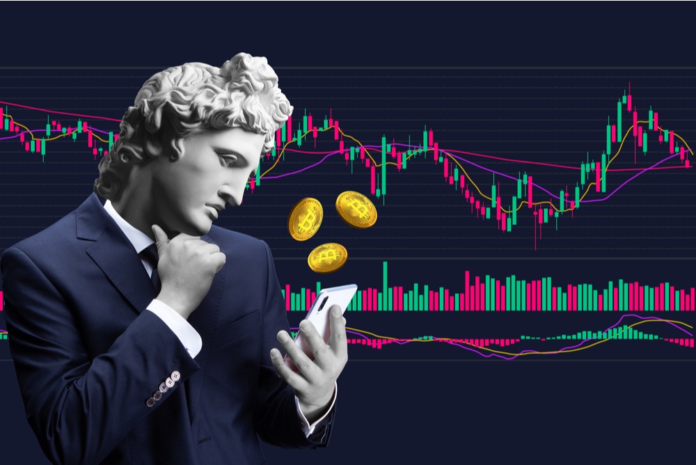 what is the Bitcoin Price Top This Cycle? roman bust wearing business suit with bitcoin price chart in background 