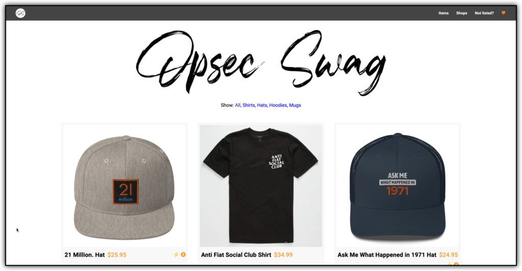 Opsec Swag central hub (homepage) for bitcoin swag without the Bitcoin logo. Good Bitcoin opsec means you don 't openly advertise you own bitcoin