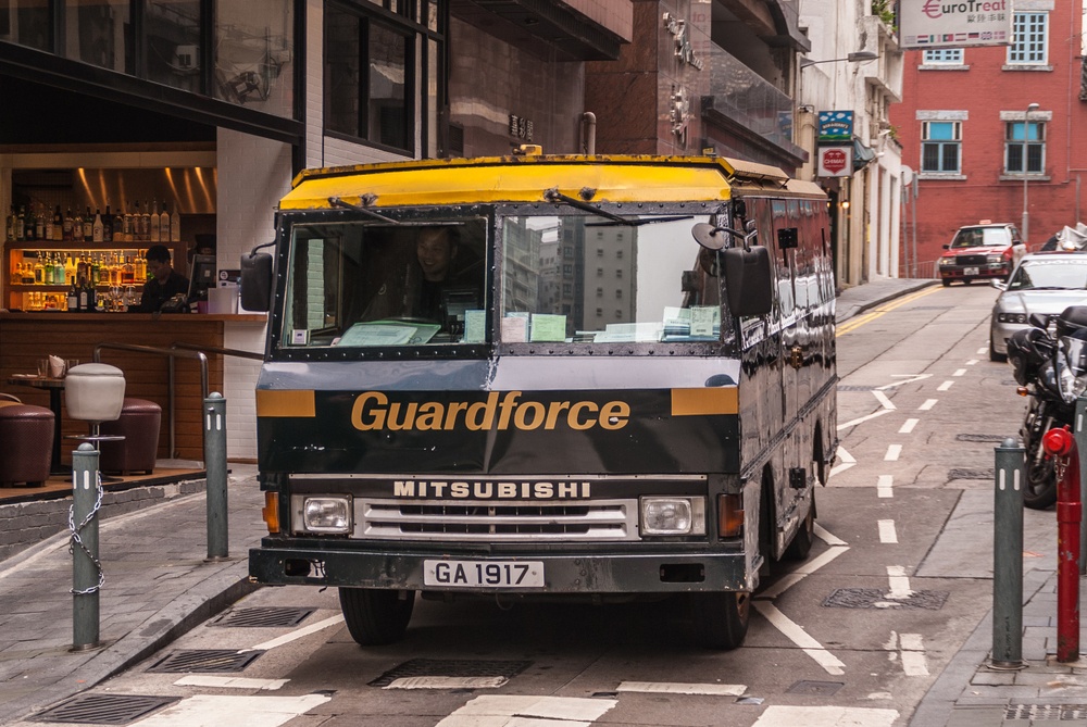 Armored gold transportation truck in Hong Kong 