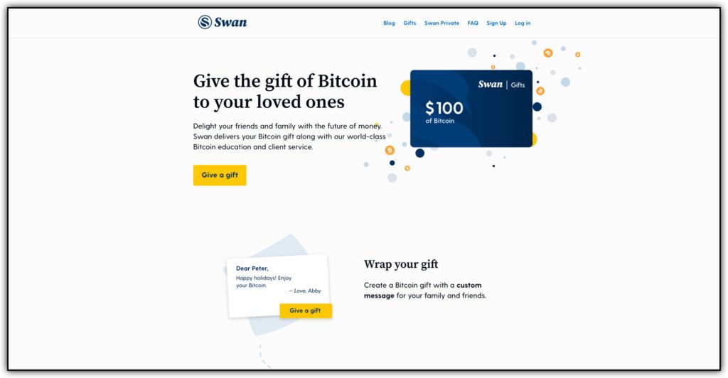 swan bitcoin gifts signup page screenshot 