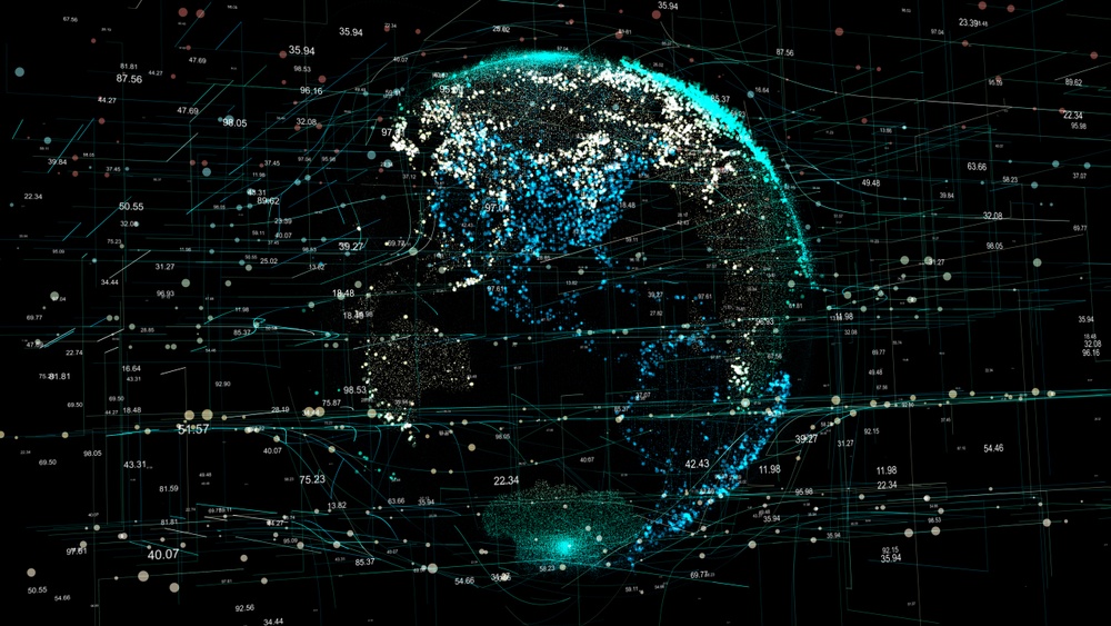 decentralized global network pinpointed on digital world globe map 