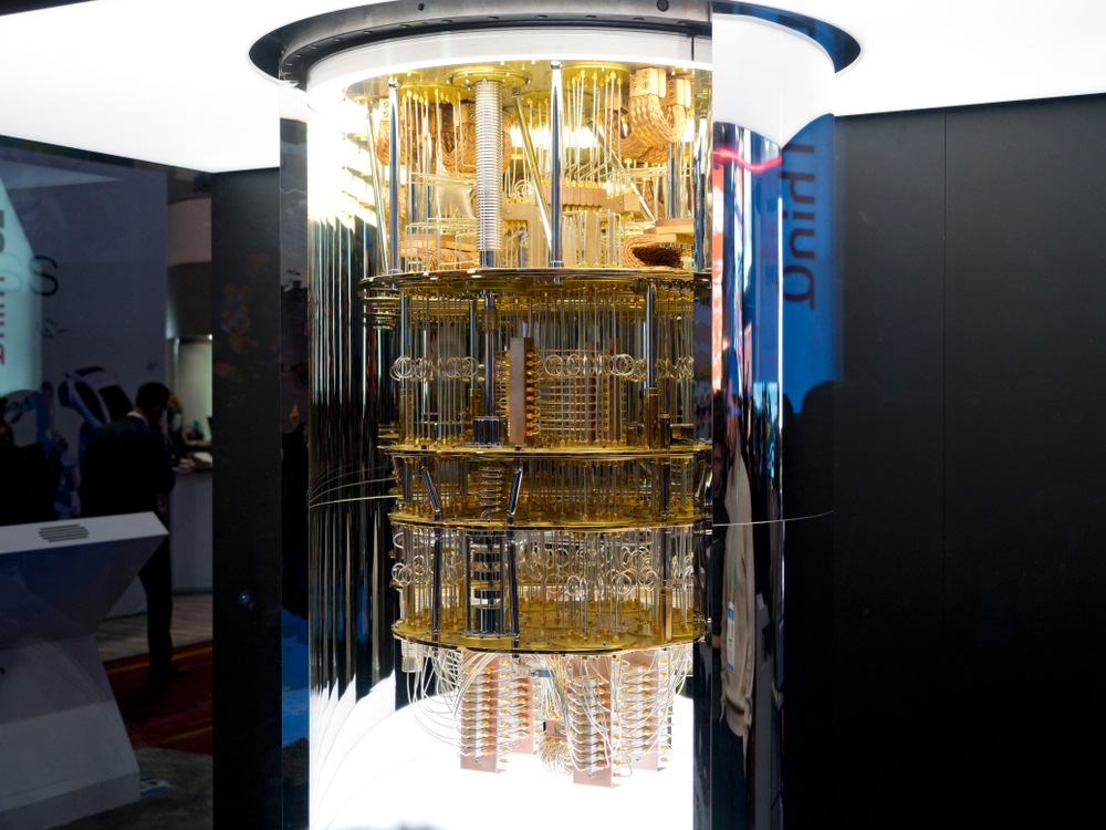 theoretical quantum computer cooling unit in glass display 