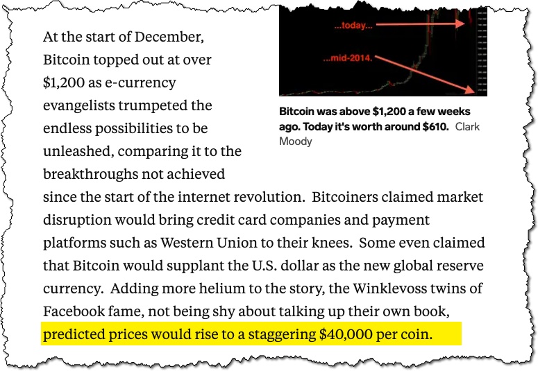 A screenshot looking at the prediction of the price for bitcoin from the man who made the bit-corn remark.  