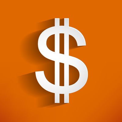 two stroke dollar symbol on orange background 