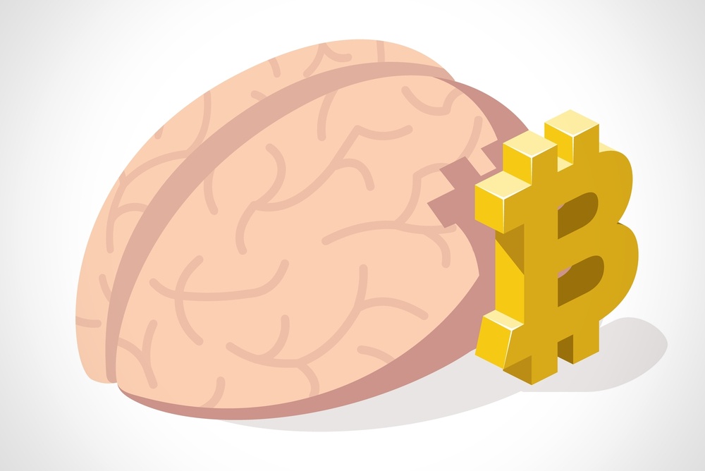 brain with bitcoin logo. bitcoin maximalists are smart with big brains. 