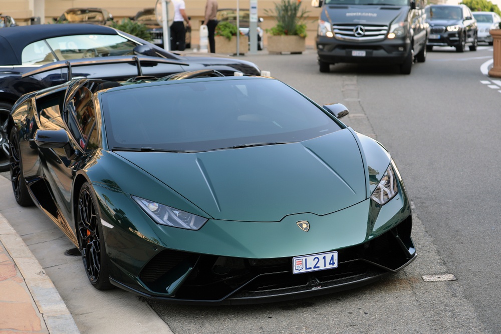 emerald green Lambroghini on the streets of malta 