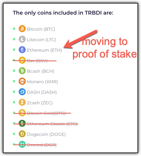 proof of work coins list with irrelevant coins crossed out 