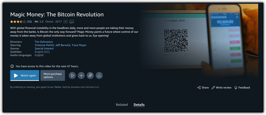 Magic Money: The Bitcoin Revolution documentary on Amazon Prime 