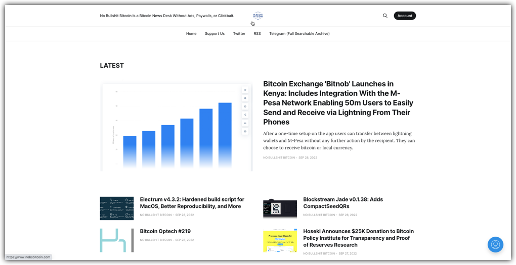 screenshot of the no bullshit bitcoin website 