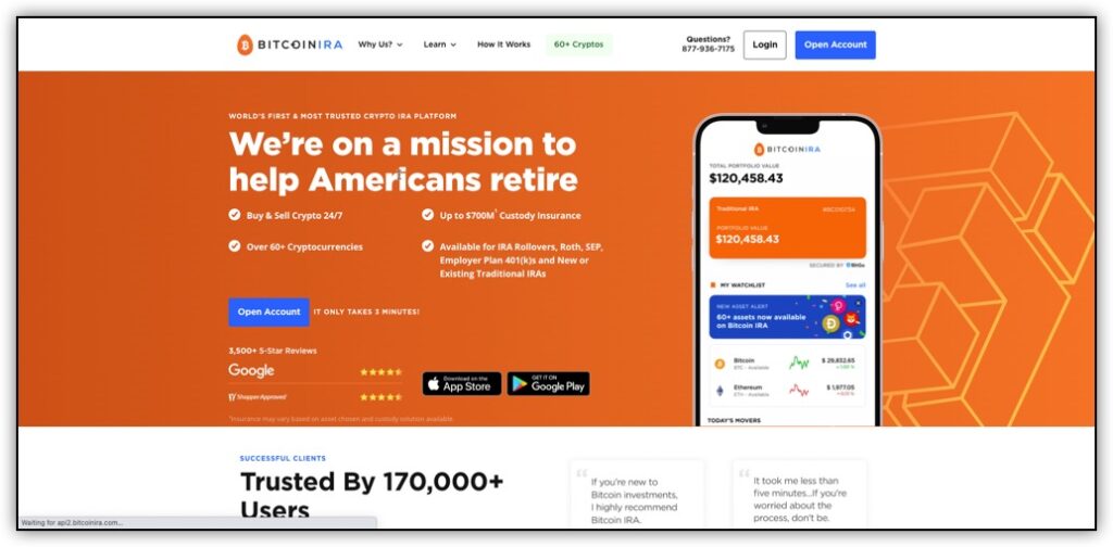 bitcoin ira company website screenshot 