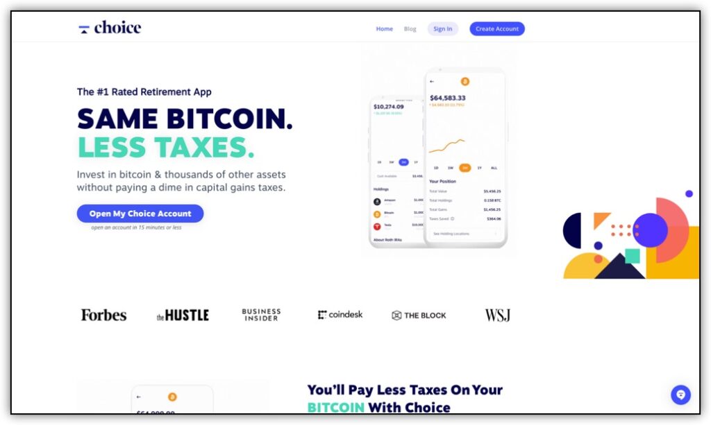 choice bitcoin retirement ira screenshot 