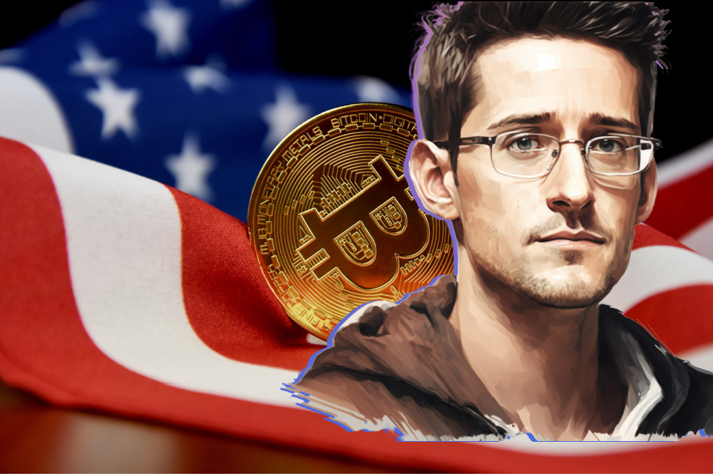 Edward Snowden on Bitcoin. edward snowden sketch with background of bitcoin and american flag 