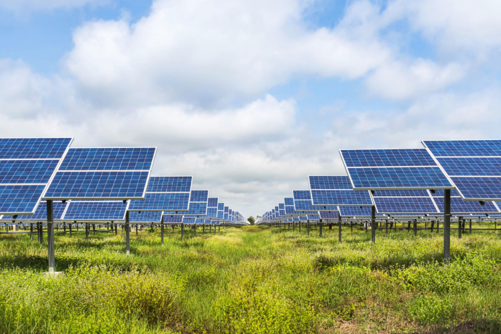 solar farm with photovoltaic solar panels for mining bitcoin 