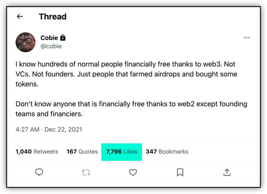 web3 financial freedom tweet @cobie 