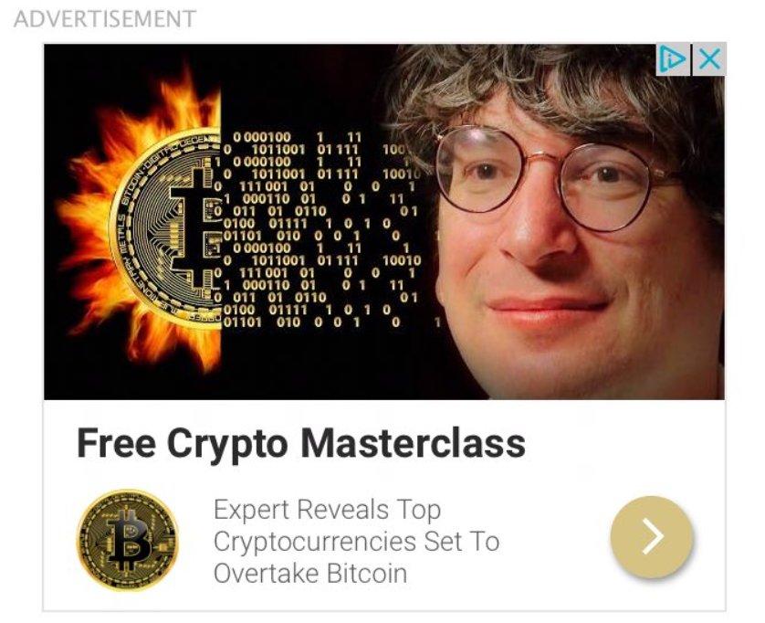 free crypto masterclass with james altucher advertisement as seen on Reddit. 