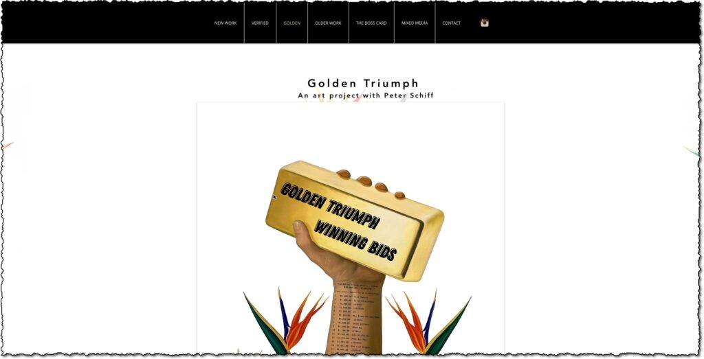 golden triumph nft on ordinals art project with peter schiff. website screenshot 