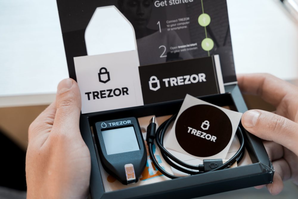 new trezor model t in box with cable and stickers 