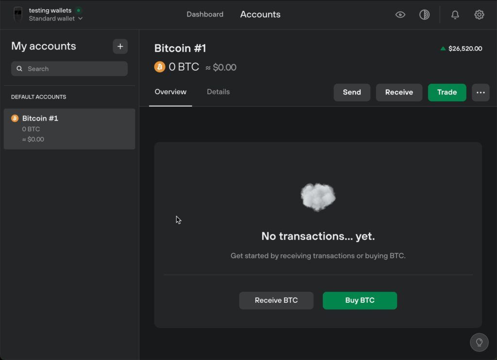 bitcoin wallet in trezor suite 