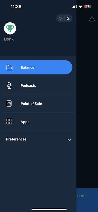 breez lightning wallet navigation menu 