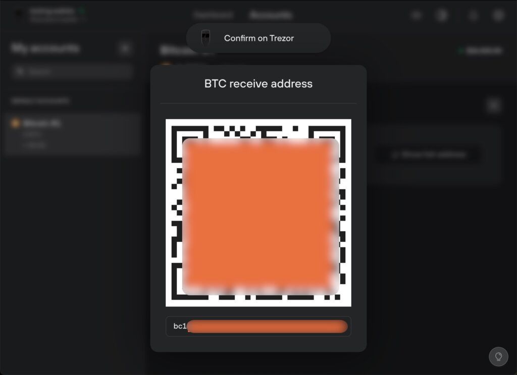 btc receive address on trezor 