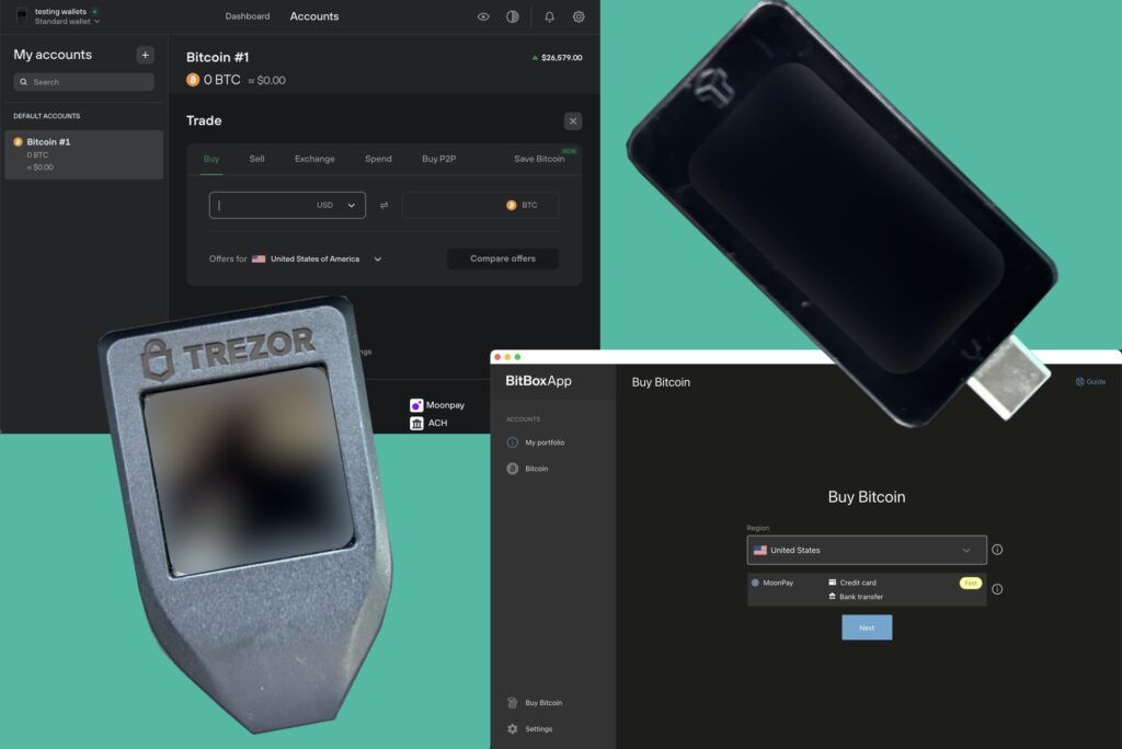 buy bitcoin on hardware wallet software apps, trezor and bitbox 