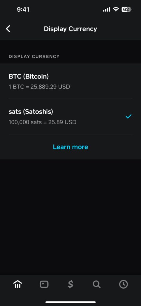 change bitcoin to sats on cash app 