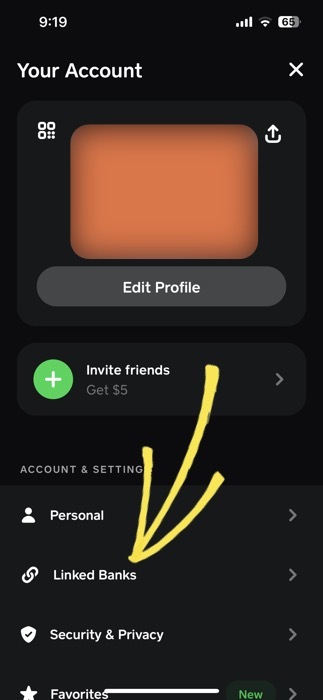 linked banks tab in cash app 
