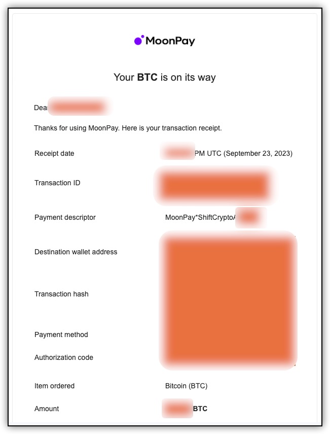 moonpay confirmation email for bitbox purchase 