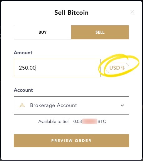 sell bitcoin in USD or BTC 