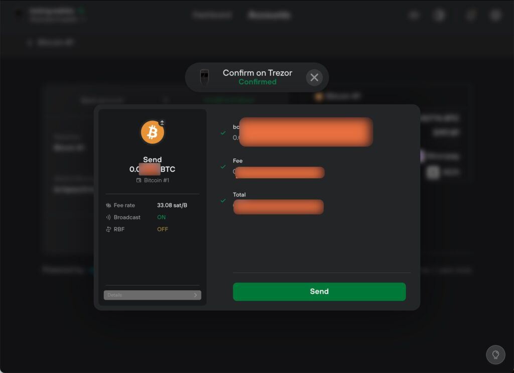 sell bitcoin on trezor confirm in trezor suite 