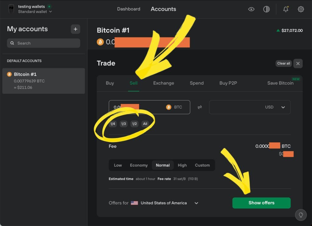 show bitcoin offers for sale in trezor step 2 