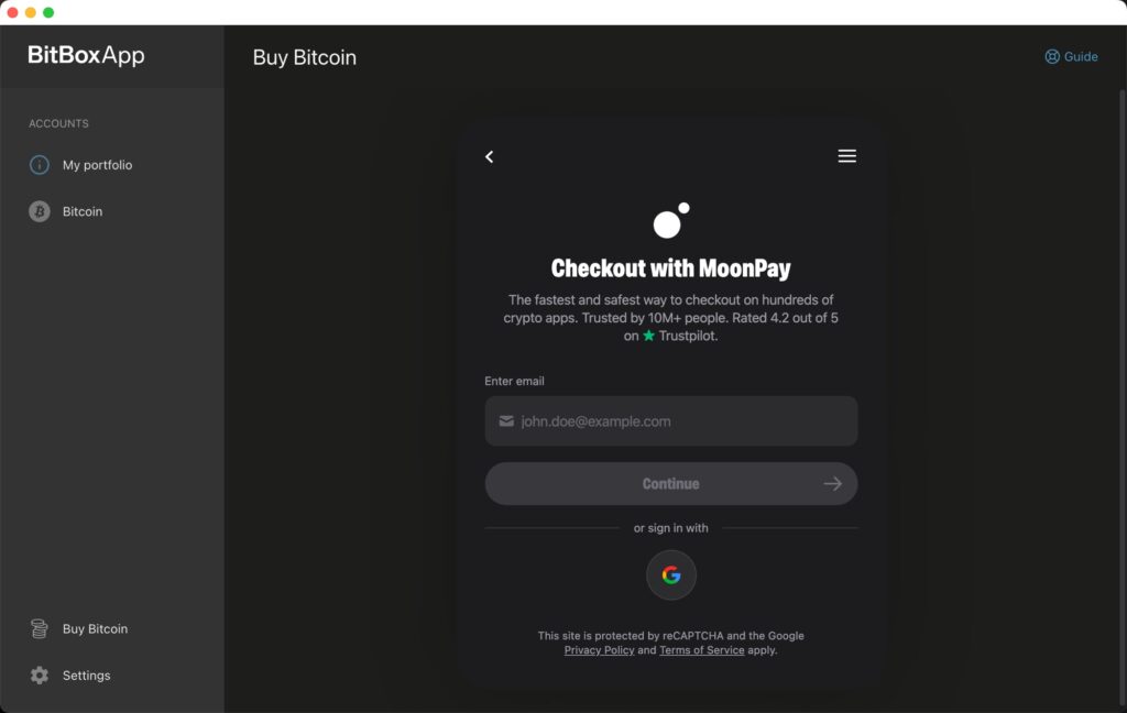 sign into moonpay in bitbox app 