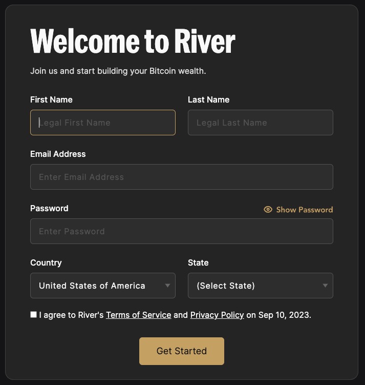 sign up to river bitcoin exchange 