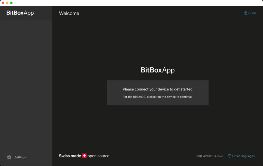 bitbox app from shift crypto welcome screen 