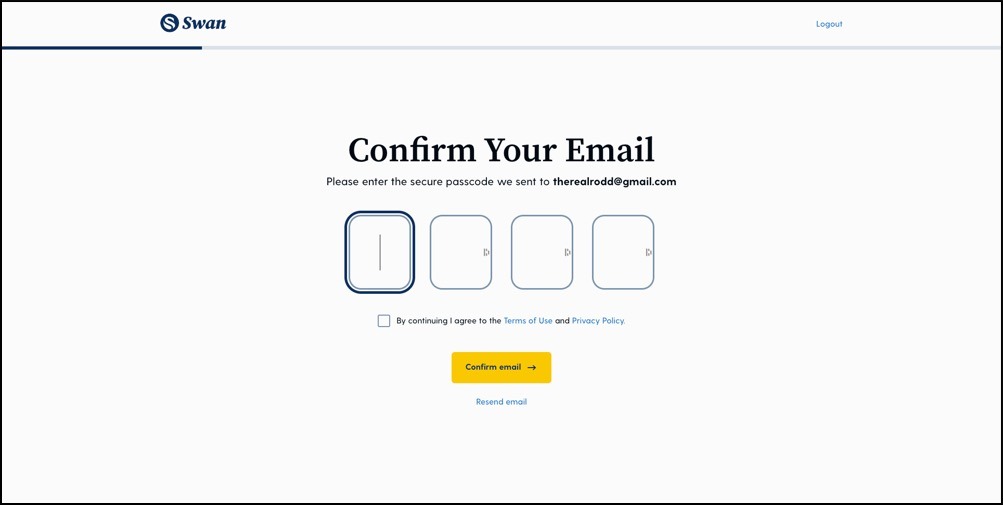 confirm email address with swan 