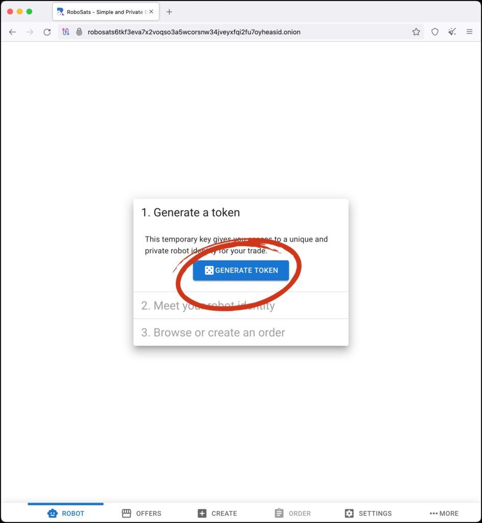 generate token on robosats 