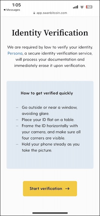 swan ID verification step 1 